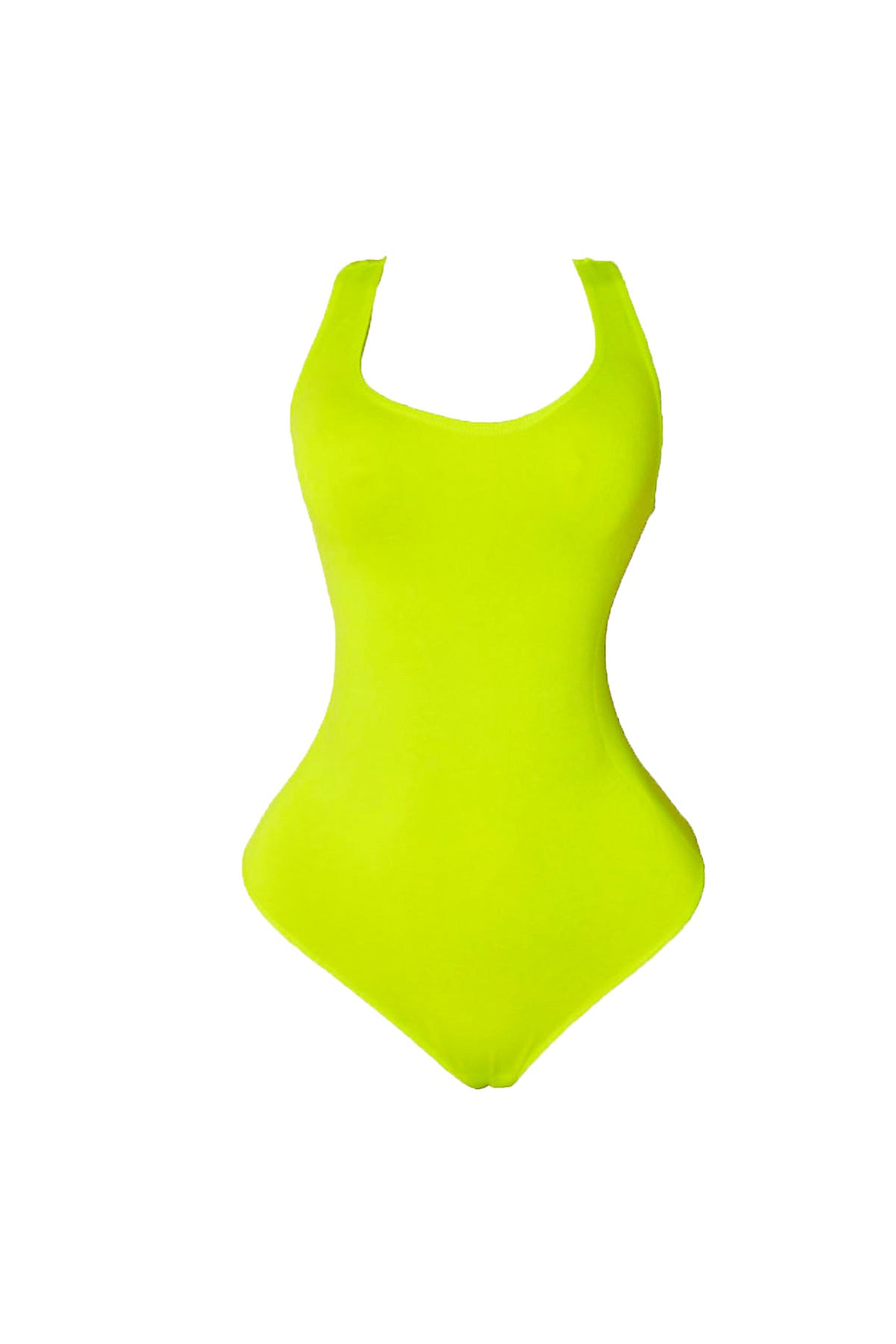 Neon Lime Stretch Crepe One Shoulder Thong Bodysuit