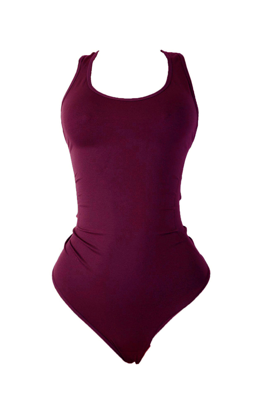 Burgundy Body By Babes Thong Bodysuit w/ Tummy Control fits up to plus