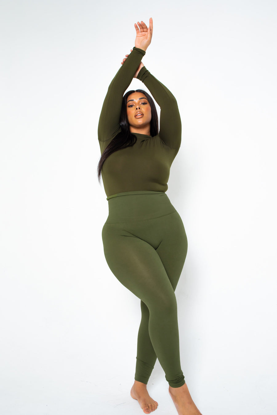 The Olive Yoga Tummy Control Legging fits up to PLUS