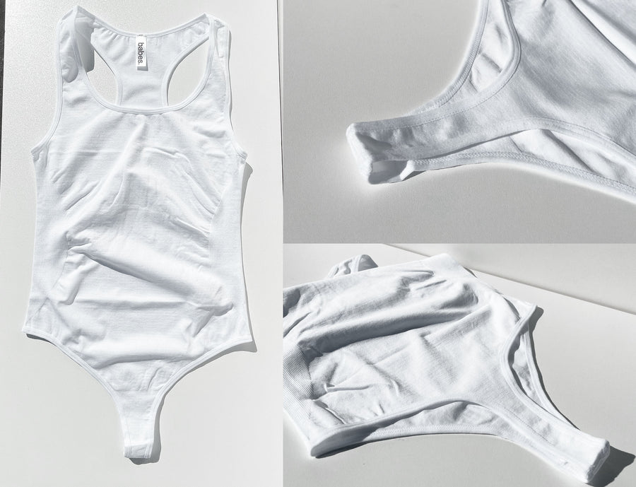 White Body by Babes Thong Bodysuit w/ Tummy Control
